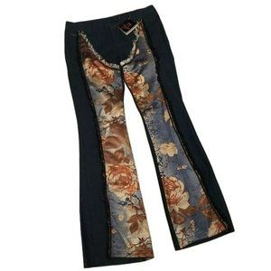 Neli Janice Jaraicle Bellbottom Blue Jeans High Wiast Floral Insert Large L